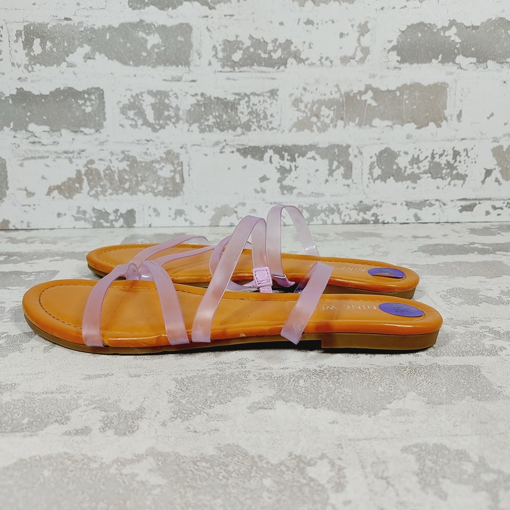 NEW Nine West Leonna Pink Clear Strappy Flat Minimalist Summer Sandals T53